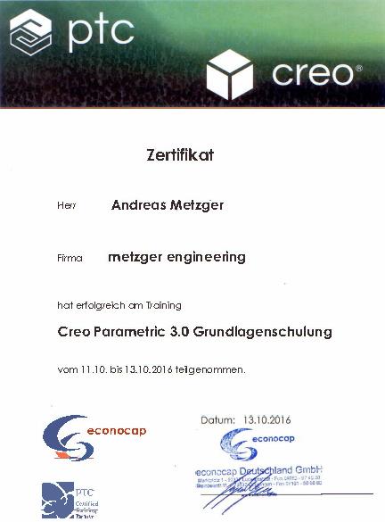 PTC Creo Parametrics 3.0 Zertifikat